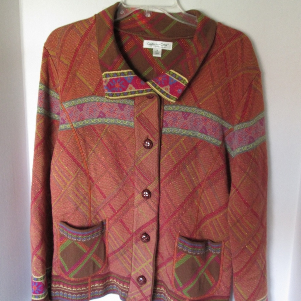 Coldwater Creek Blazer Jacket Rust Colorful Trim M